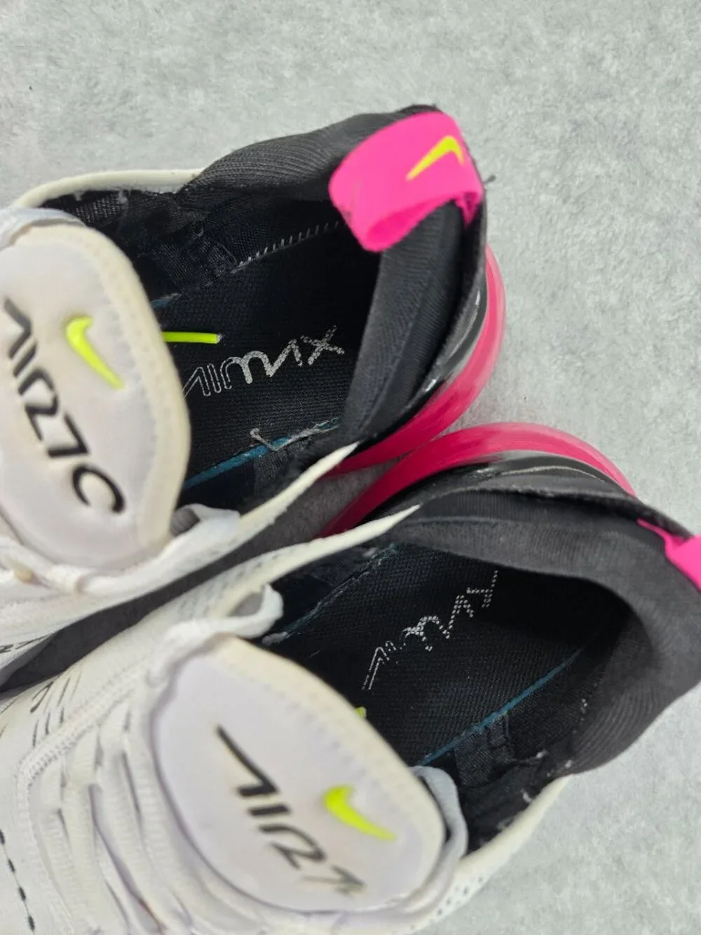 Nike Air Max 270 Mens Size 12 Shoes Sneakers White Volt Laser Fuschia